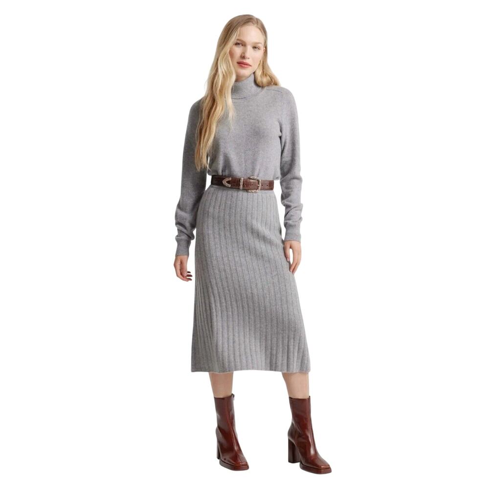 VGUC Quince Women’s XS Mongolian Cashmere Midi Skirt Heather Gray Ribbed 5022